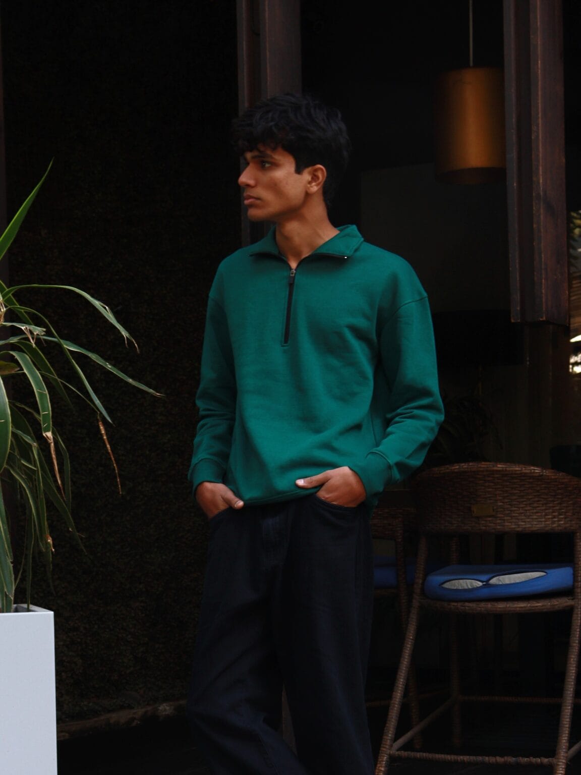 Chahatein Quarter Zip Sweatshirt – Olive Green | 320 GSM Cotton Fleece