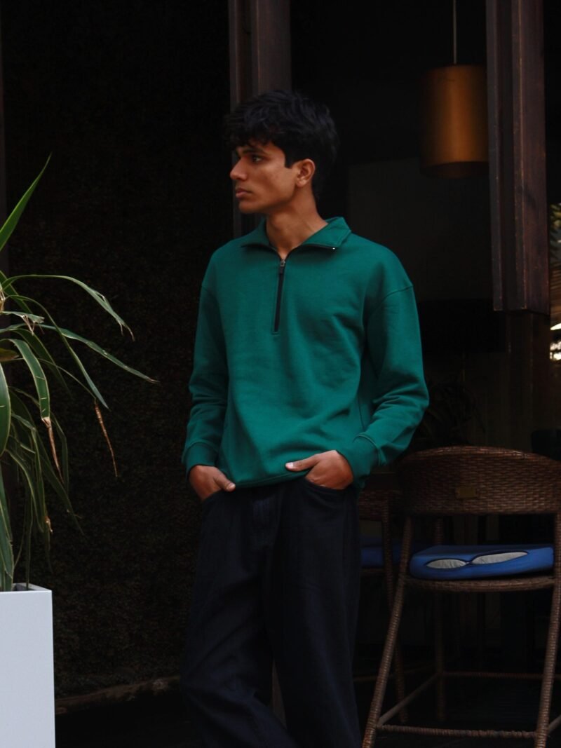 Chahatein Quarter Zip Sweatshirt – Olive Green | 320 GSM Cotton Fleece