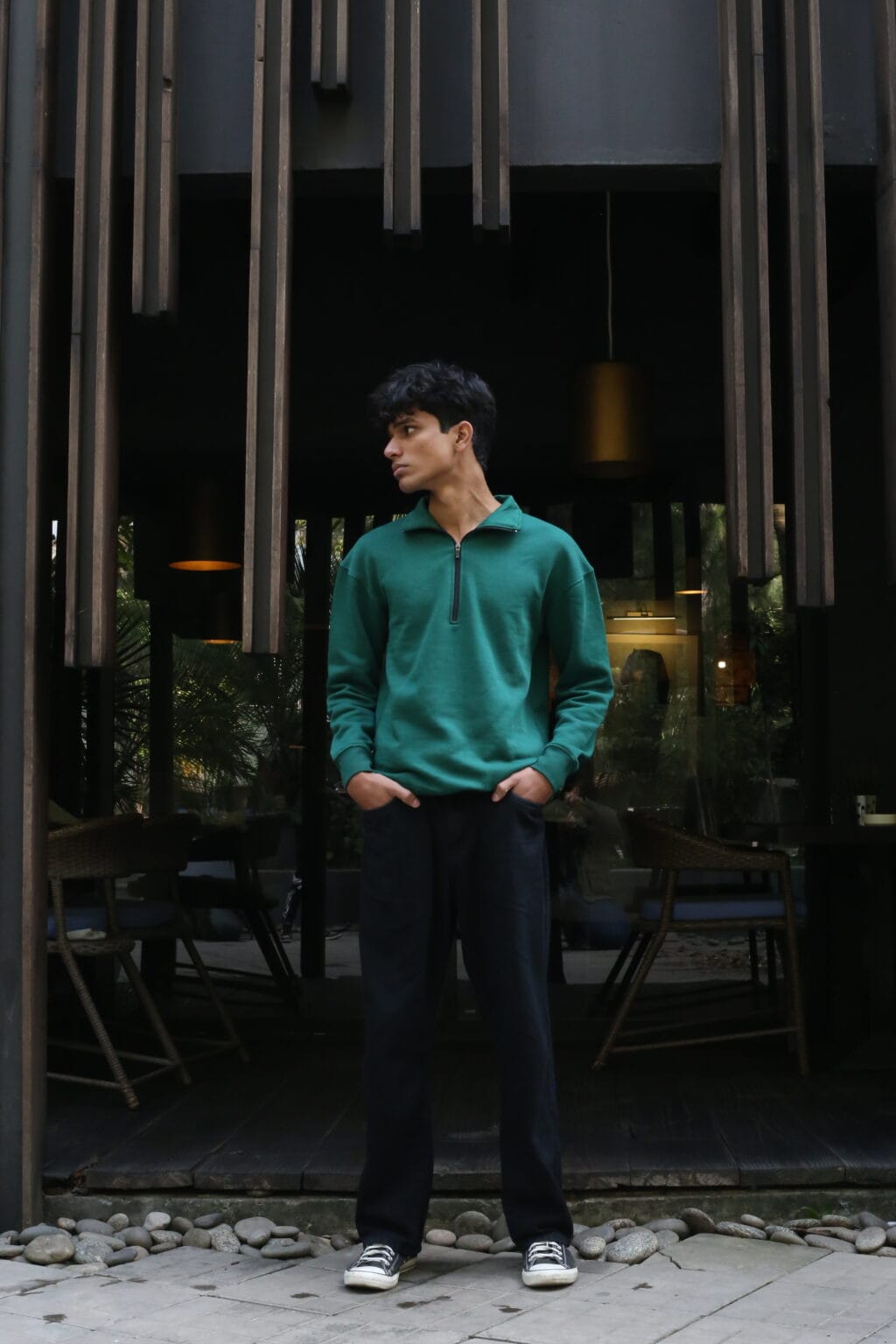 Chahatein Quarter Zip Sweatshirt – Olive Green | 320 GSM Cotton Fleece