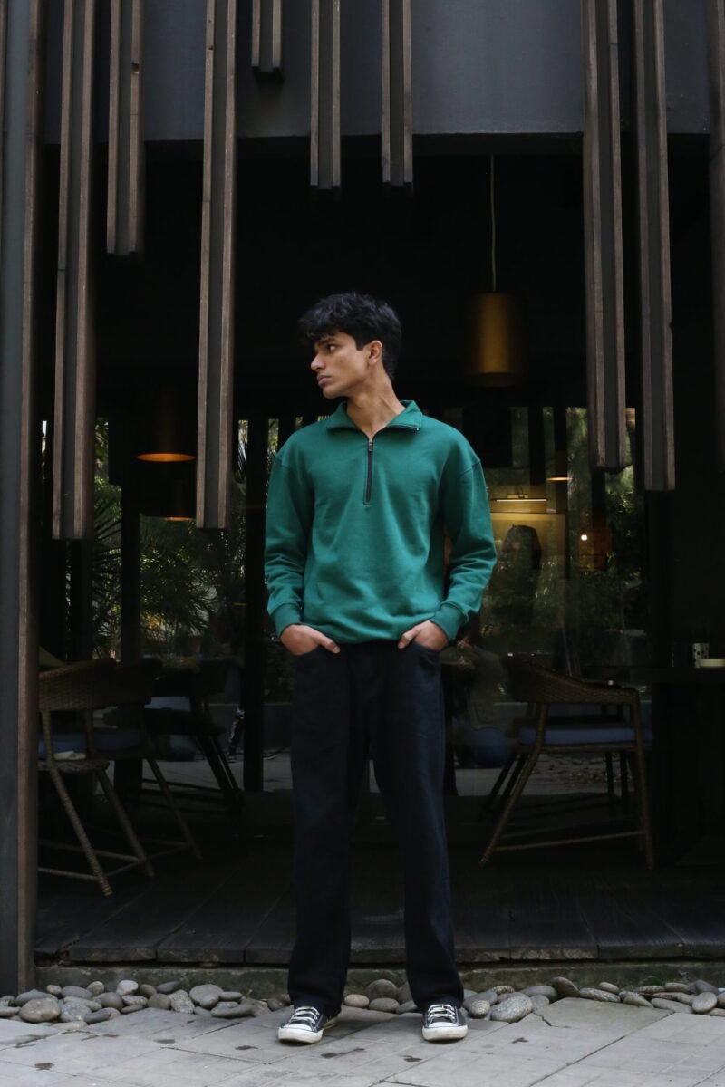 Chahatein Quarter Zip Sweatshirt – Olive Green | 320 GSM Cotton Fleece