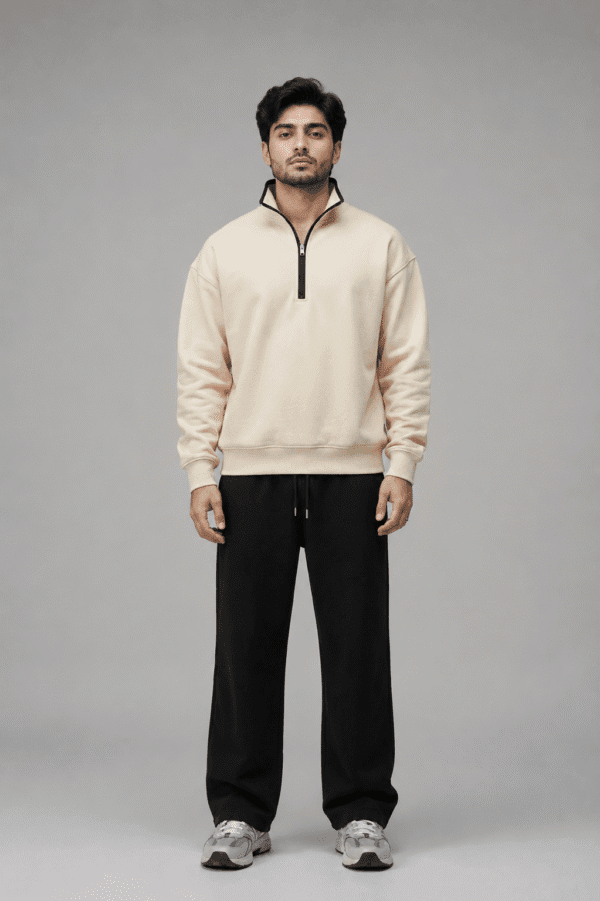 Cream Quarter Zip Sweatshirt Pakistan – 320 GSM Cotton Fleece | Chahatein