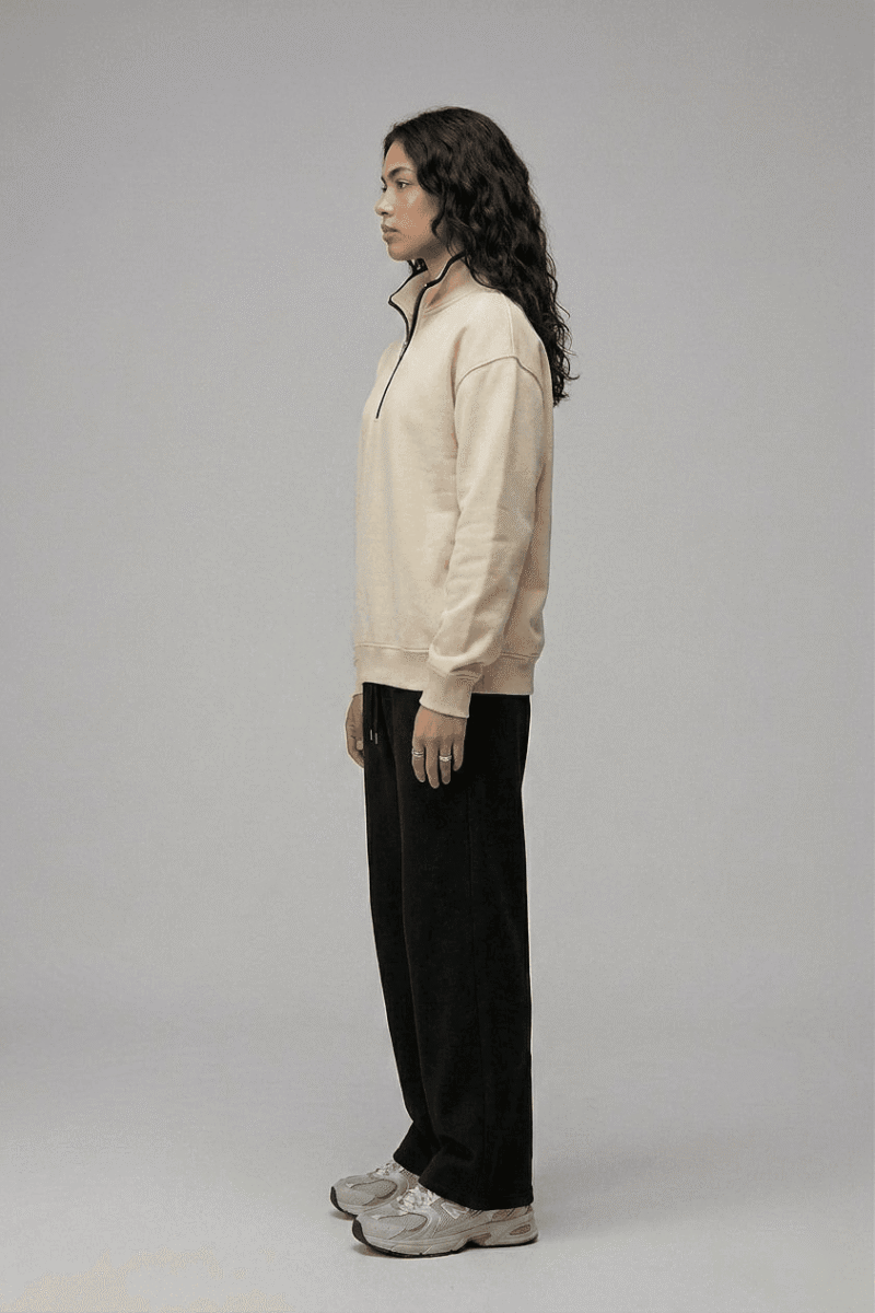 Chahatein Quarter Zip Sweatshirt – Cream | 320 GSM Cotton Fleece – side view