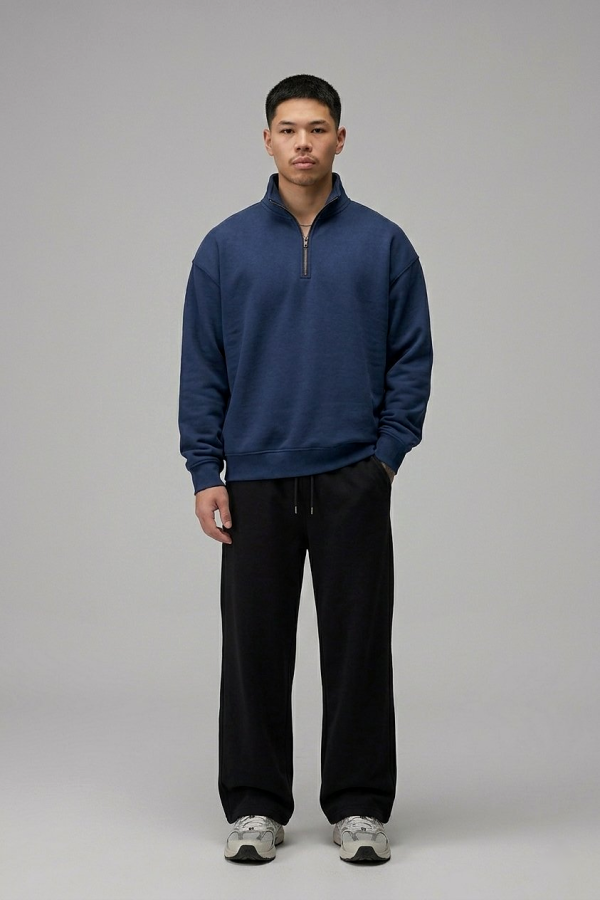 Navy Blue Quarter Zip Sweatshirt Pakistan – 320 GSM Cotton Fleece | Chahatein