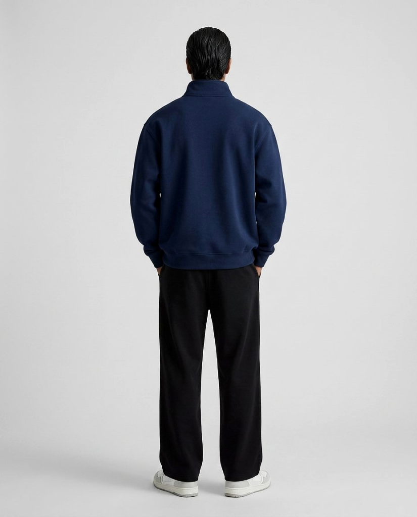 Chahatein Quarter Zip Sweatshirt – Navy Blue | 320 GSM Cotton Fleece – back view