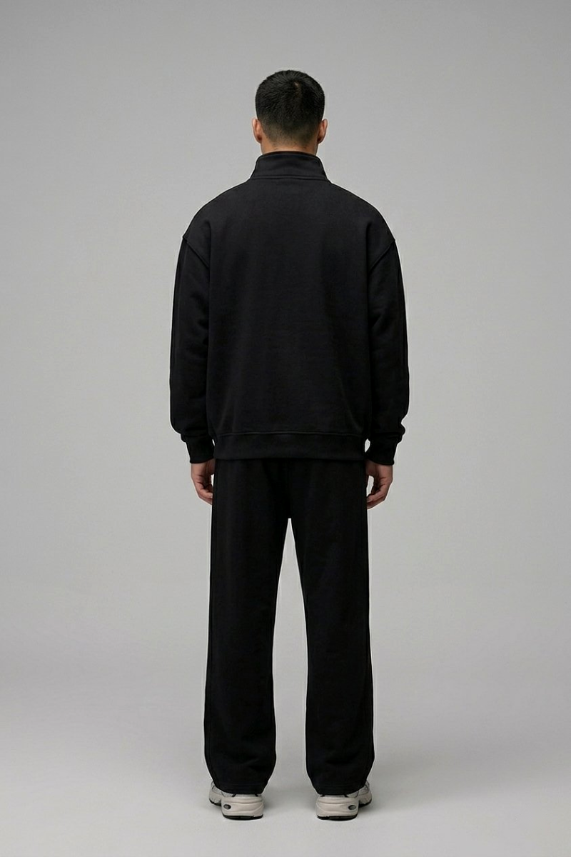 Chahatein Quarter Zip Sweatshirt – Black | 320 GSM Cotton Fleece – back view