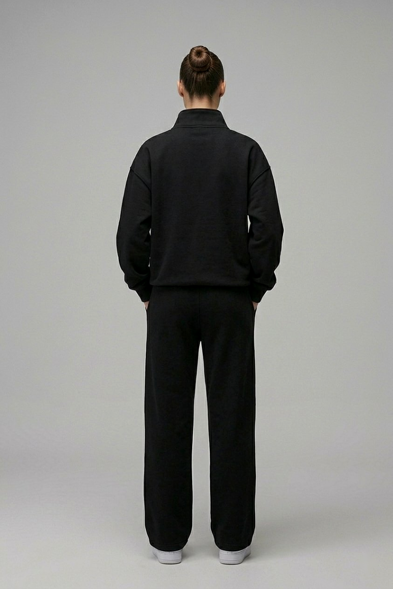 Chahatein Quarter Zip Sweatshirt – Black | 320 GSM Cotton Fleece – back view