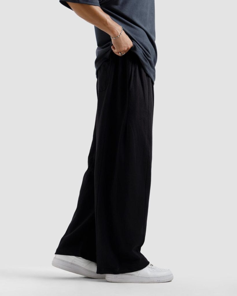 Chahatein Baggy Wide Leg Trouser – Black | 320 GSM Cotton Fleece