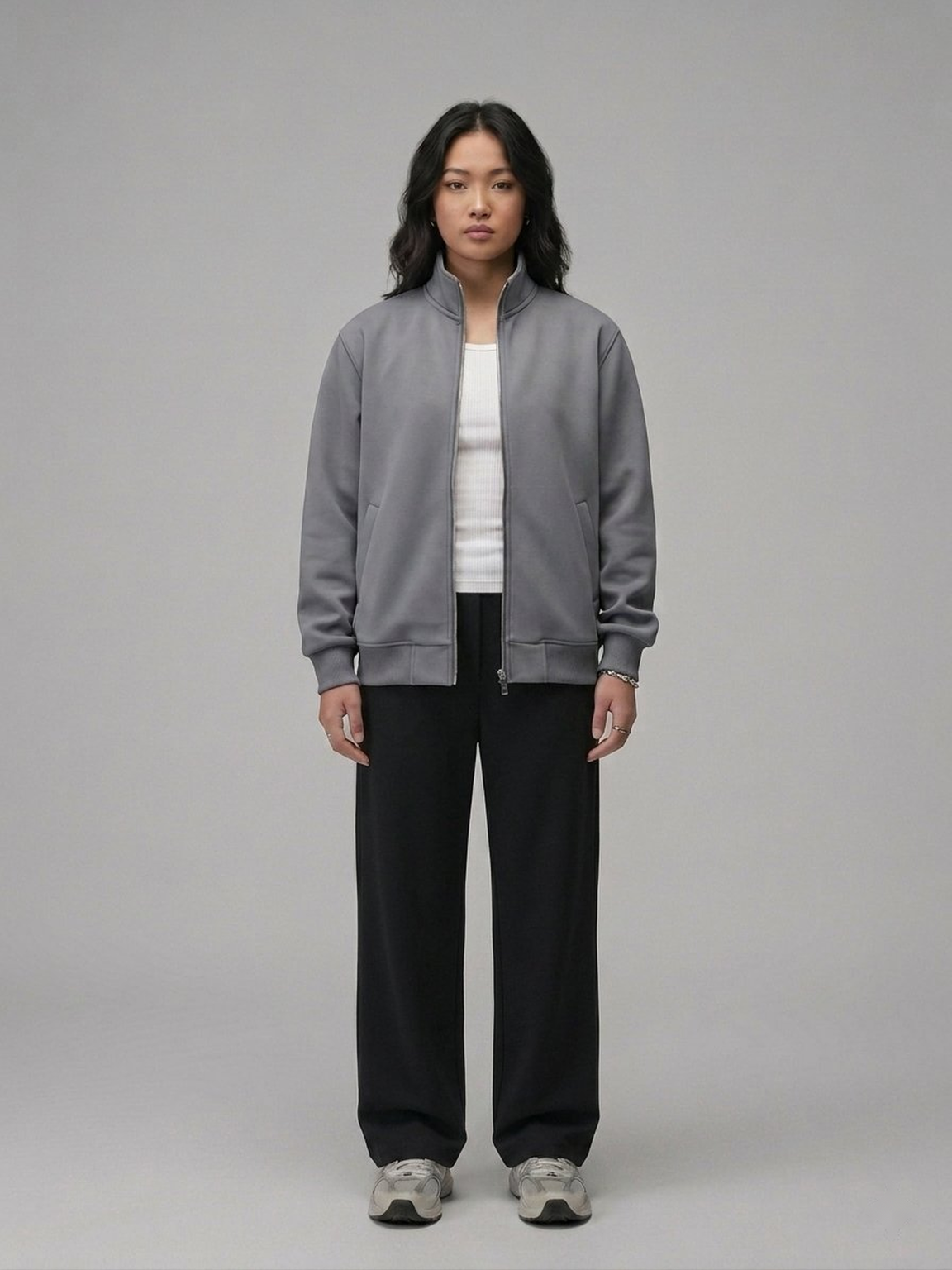 Chahatein Shacket – Stone Grey | 320 GSM Cotton Fleece