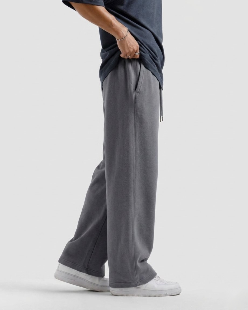 Chahatein Baggy Wide Leg Trouser – Stone Grey | 320 GSM Cotton Fleece