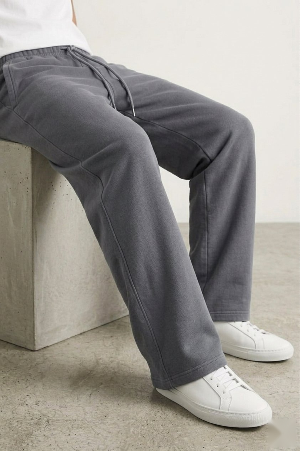 Chahatein Baggy Wide Leg Trouser – Stone Grey | 320 GSM Cotton Fleece